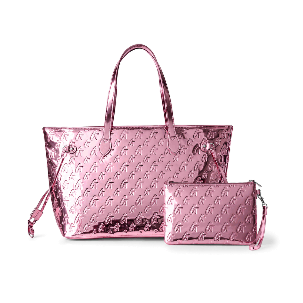 Vegan Leather Laptop Tote With Wristlet - Pink