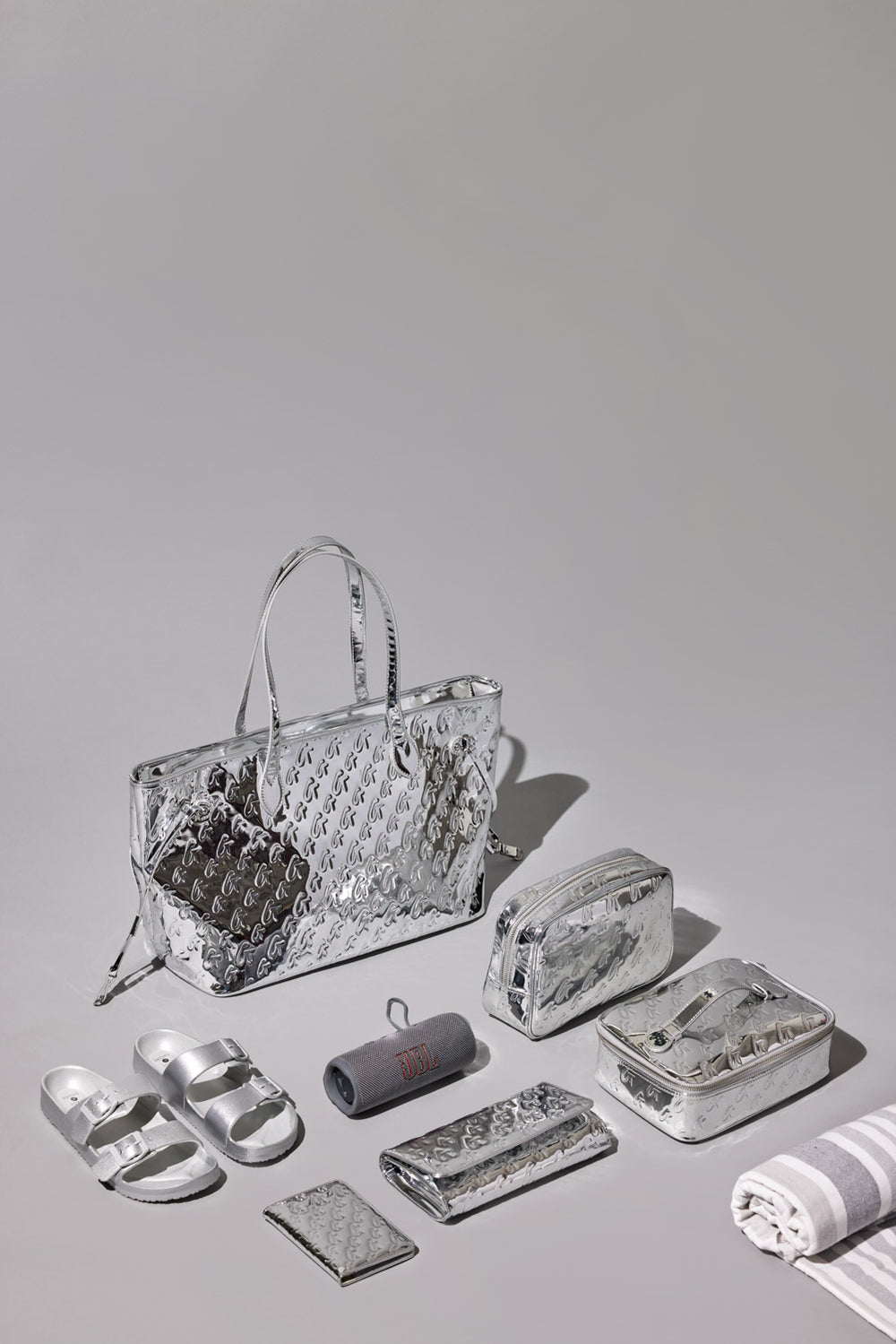 Metallic Vegan Leather Laptop Tote - Silver