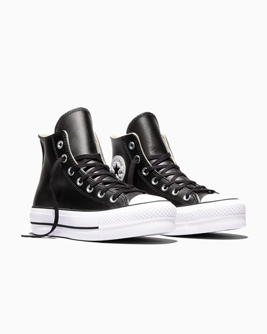 Leather Platform High Top Sneaker - Black - Black/Black/White