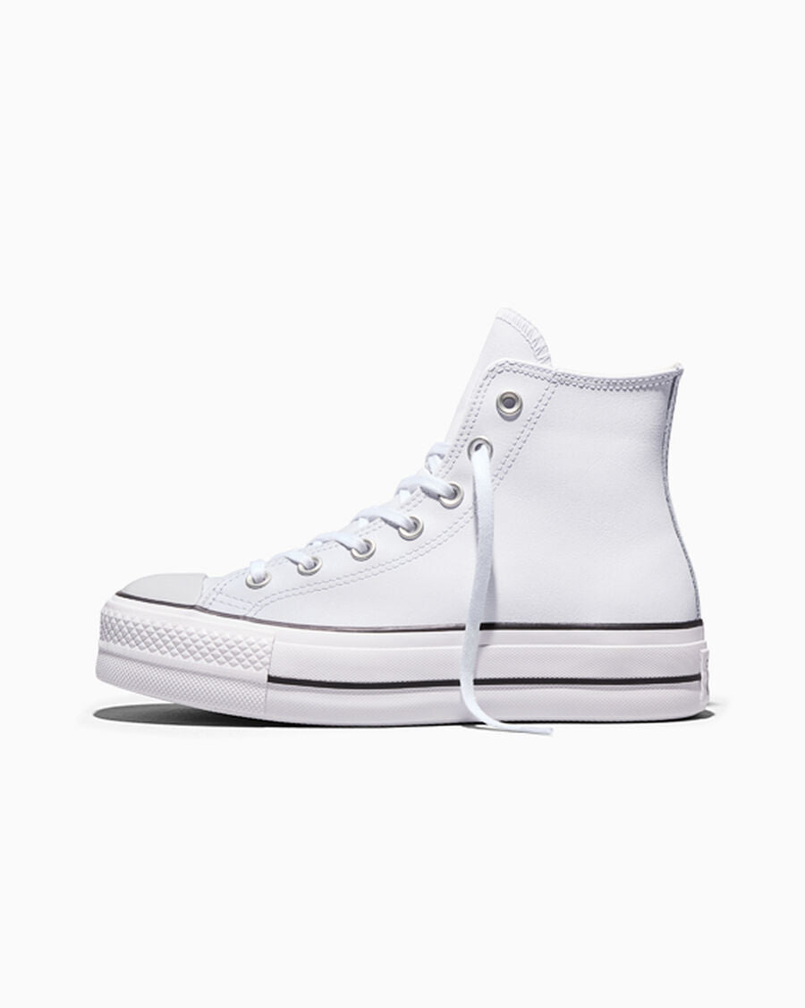 Leather Platform High Top Sneaker - Black - White/Black/White