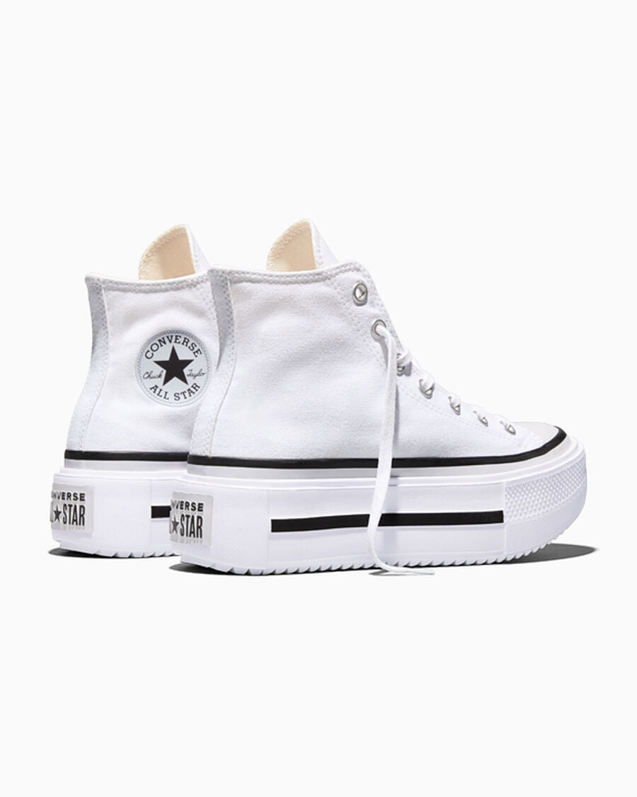 Double-Stack Canvas Platform High Top Sneaker - White/Black/White