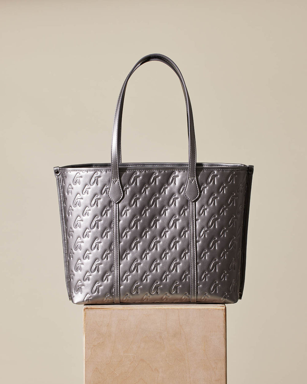 Vegan Leather Laptop Tote - Platinum