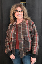 Load image into Gallery viewer, Brown and Rust Plaid Bomber Jacket
