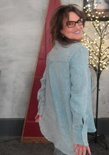 Load image into Gallery viewer, Teal Blue Frayed Button Washed Shirt
