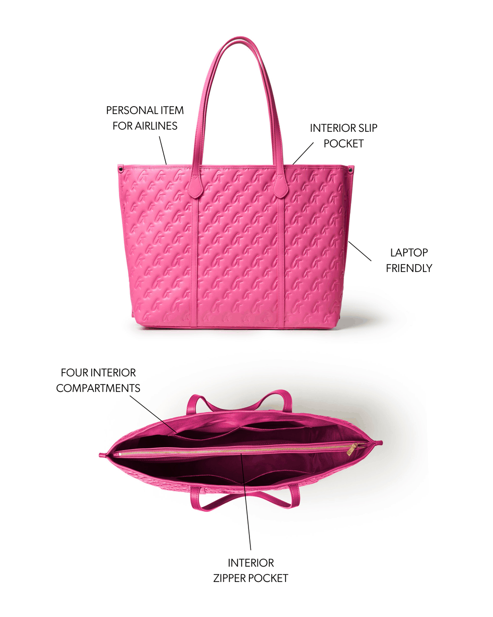 Extra Large Vegan Leather Tote - Hot Pink