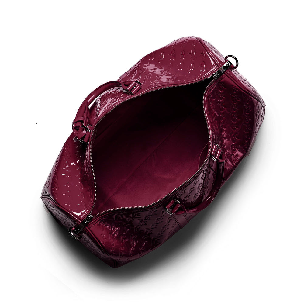 Reflective Vegan Leather Travel Bag Set - Burgundy