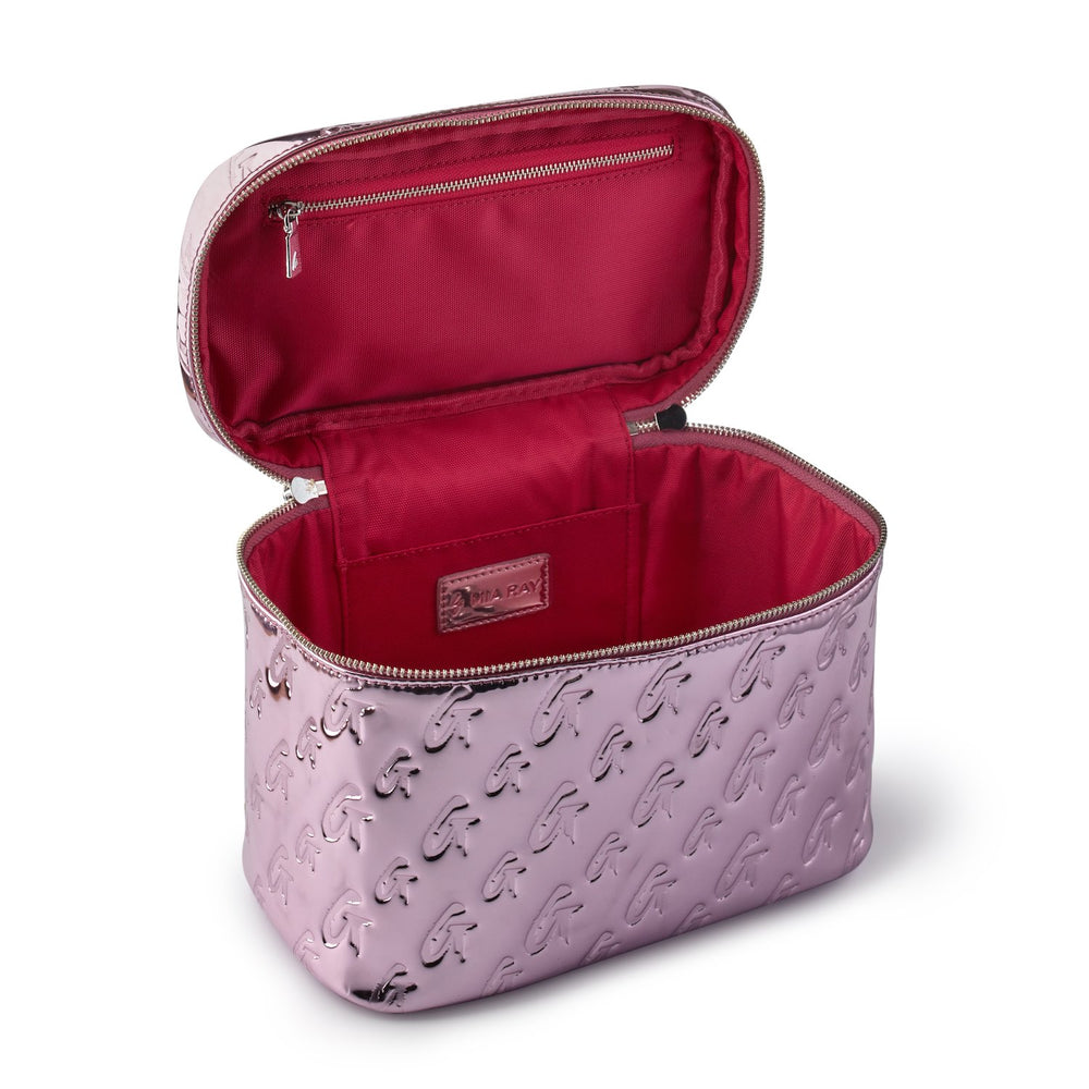 Large Metallic Vegan Leather Toiletry Bag - Pink