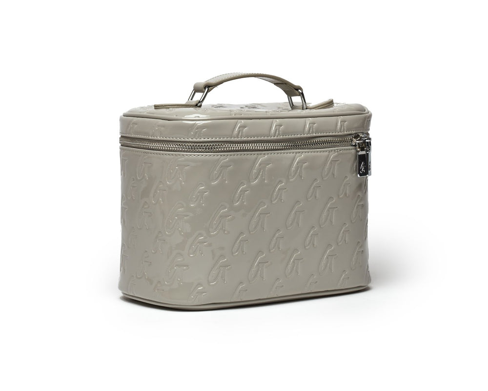 Large Mirrored Vegan Leather Toiletry Bag - Gray