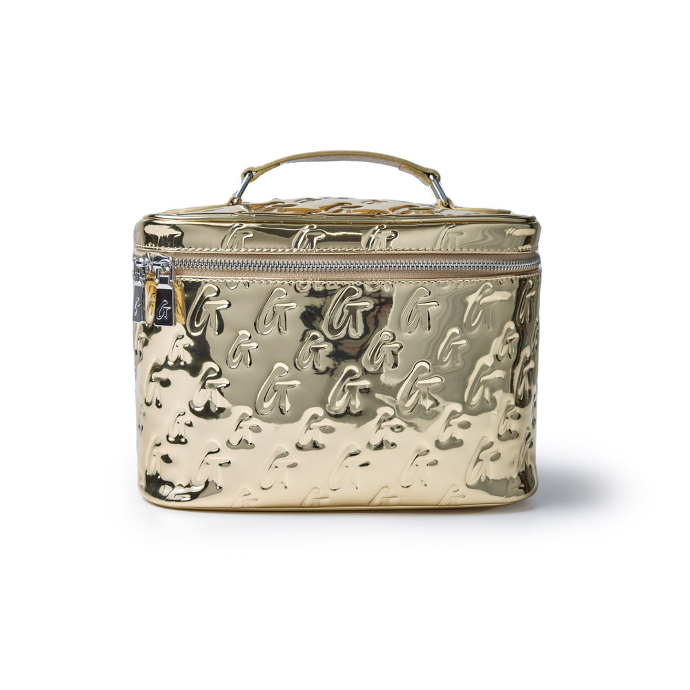 Large Metallic Vegan Leather Toiletry Bag - Gold