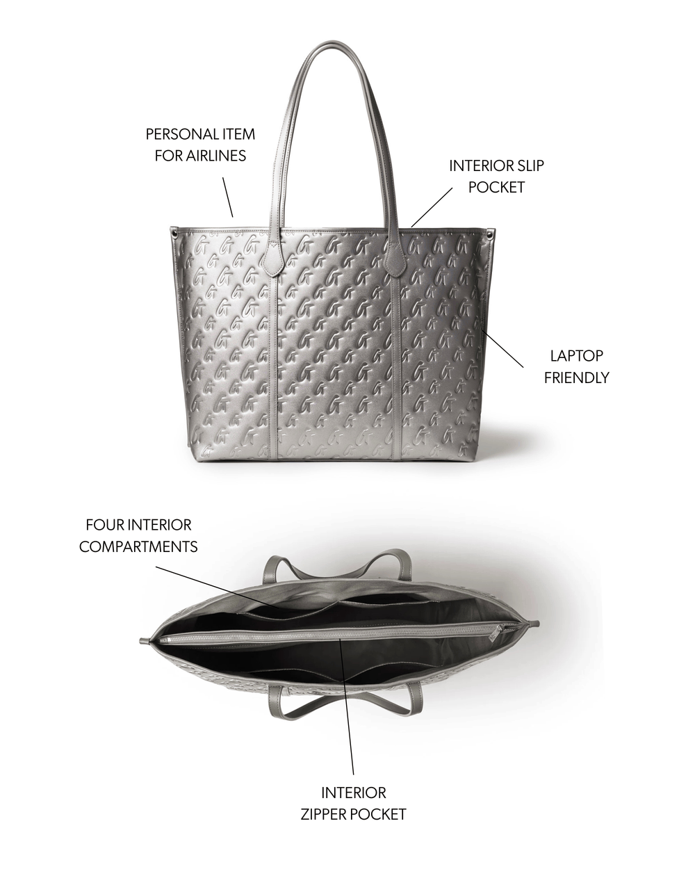 Extra Large Vegan Leather Tote - Platinum