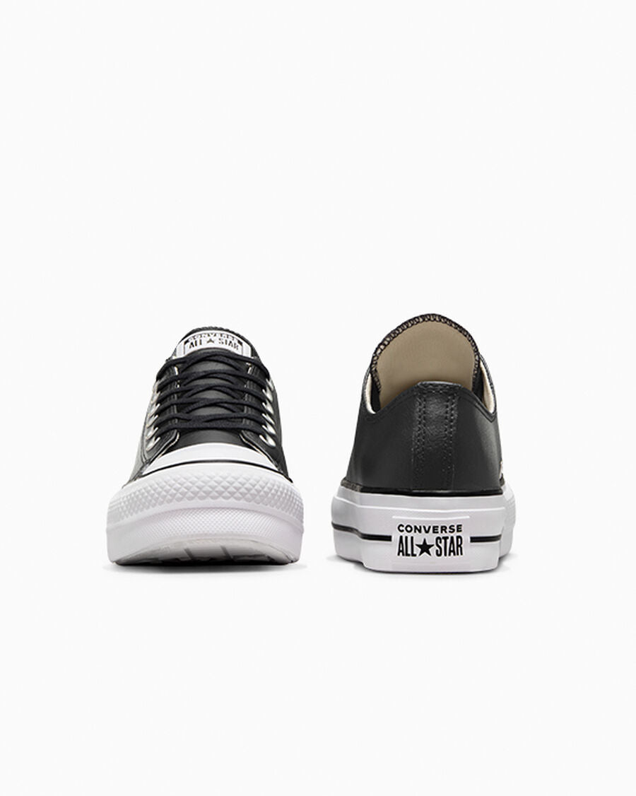 Leather Platform Low Top Sneaker - Black - Black/Black/White