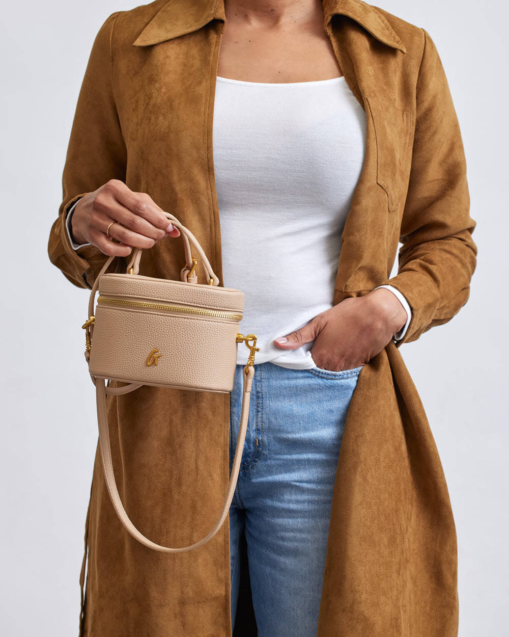 Mini Textured Vegan Leather Vanity Bag - Nude