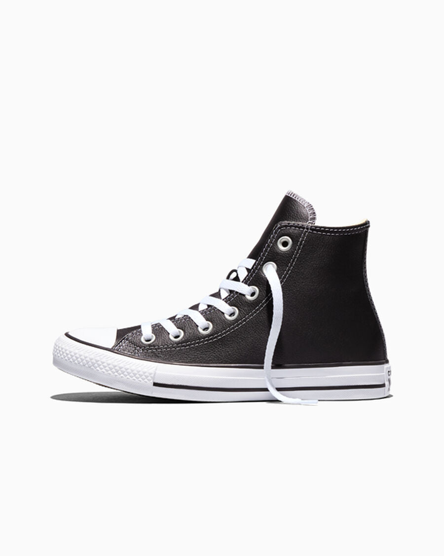 Leather High Top Sneaker - Black - Black