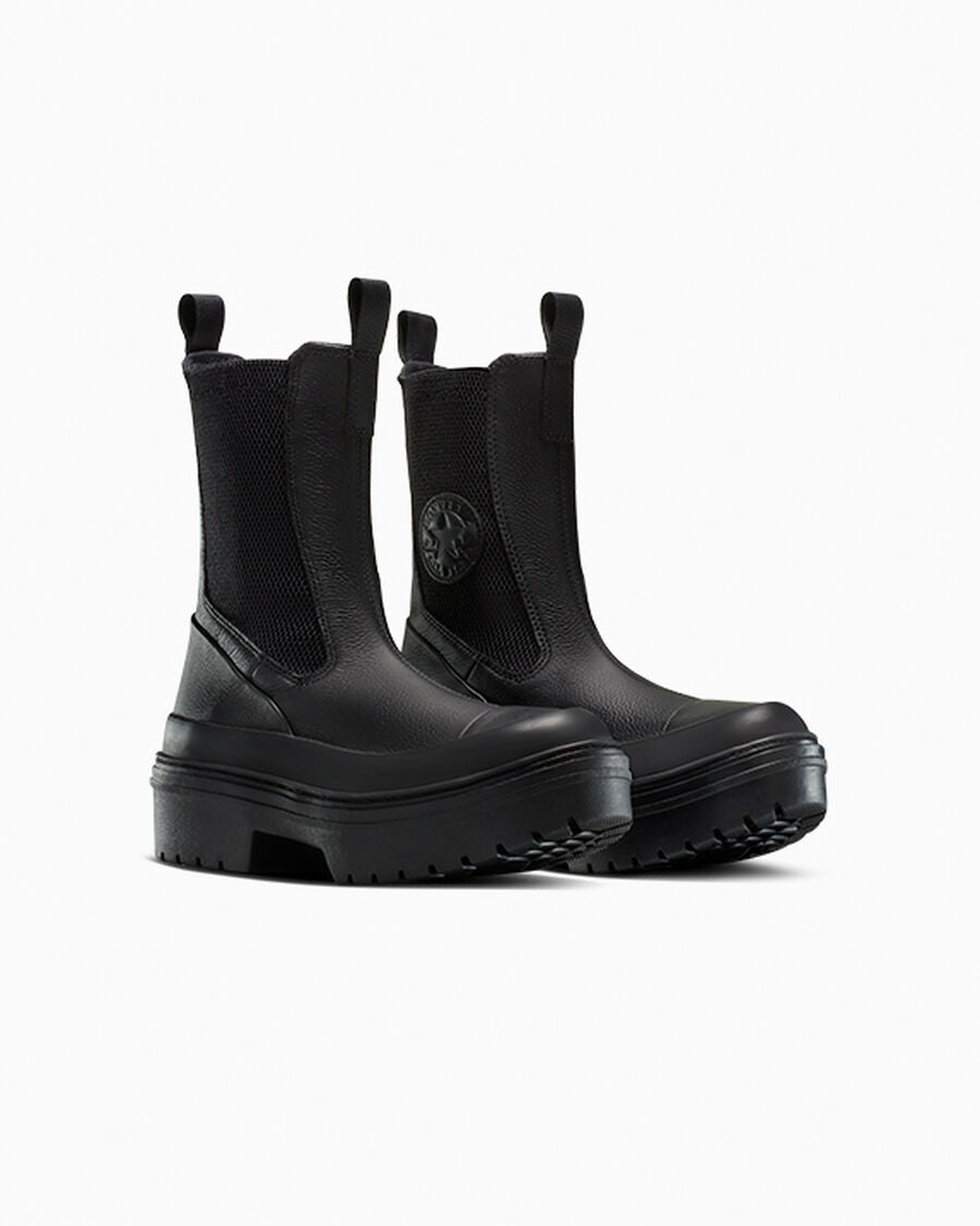 Women's Leather Lug Sole Chelsea Boot - Black - Black/Black/Black