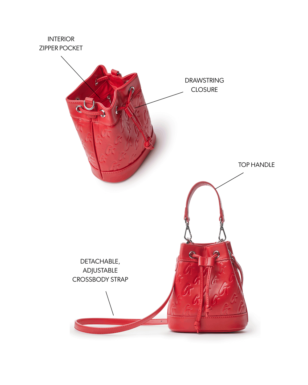 Mini Vegan Leather Bucket Bag - Red