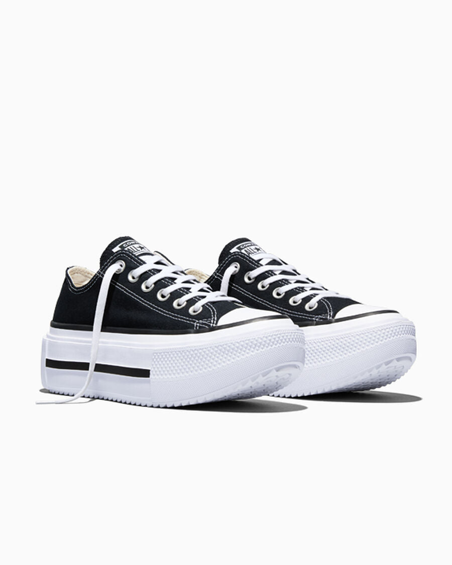 Double-Stack Canvas Platform Low Top Sneaker - Black/White/Black