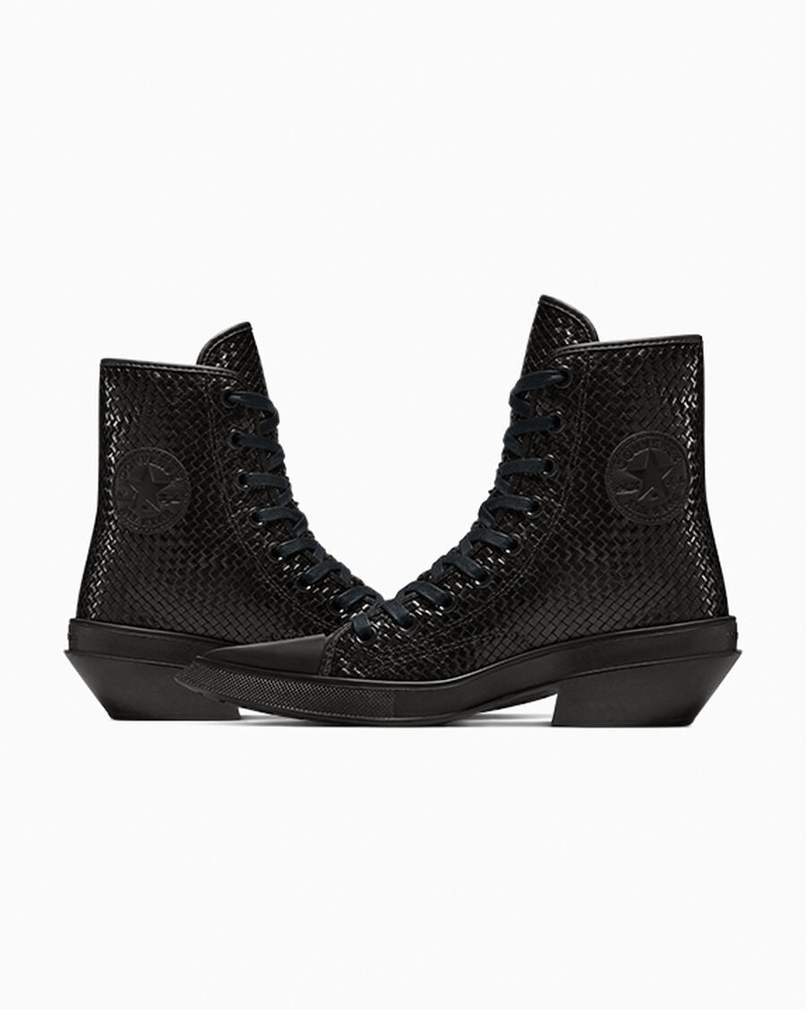 Women's Woven Leather Pointed Heel - Black - Black/Egret/Black