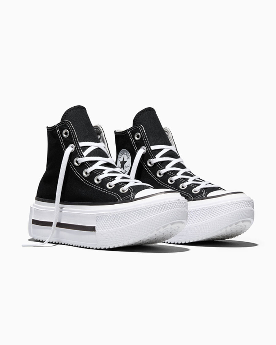 Double-Stack Canvas Platform High Top Sneaker - Black/White/Black