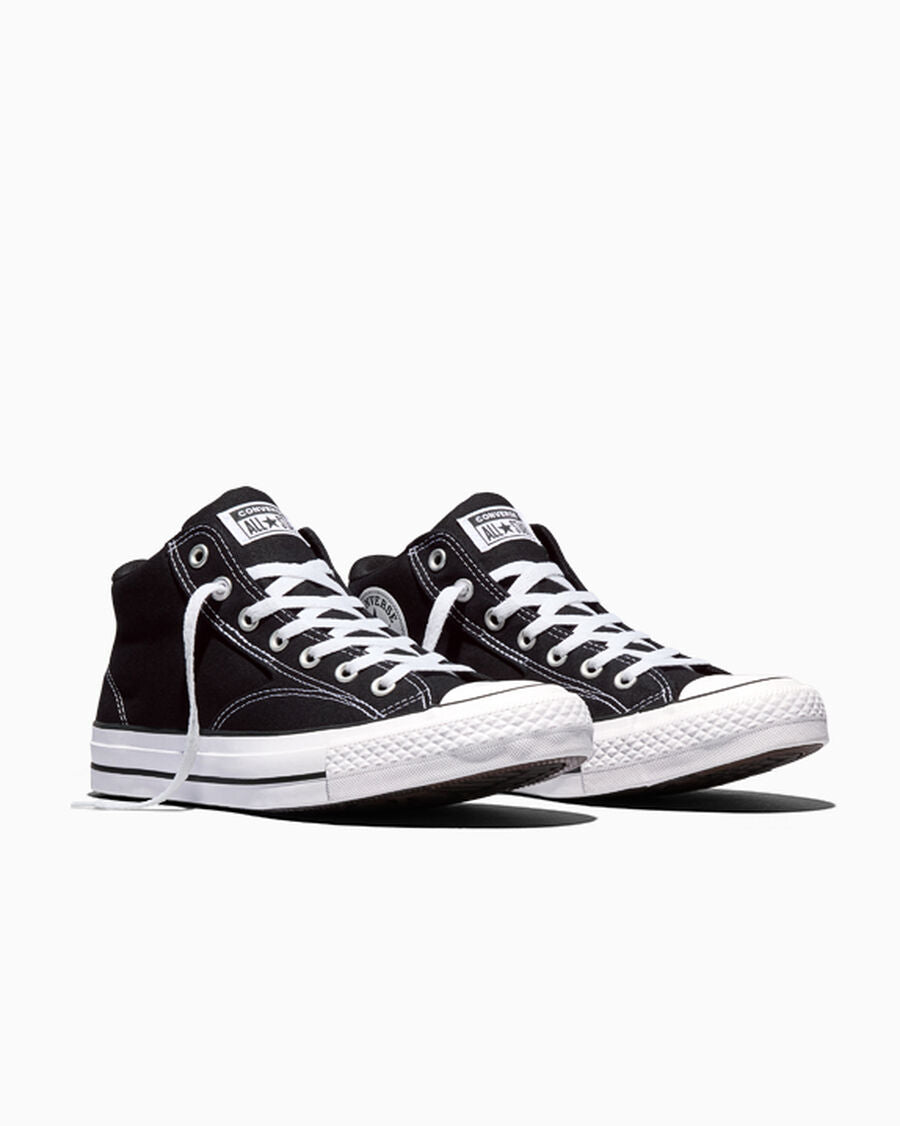 Canvas Mid-Top Sneaker - Black/White/Black