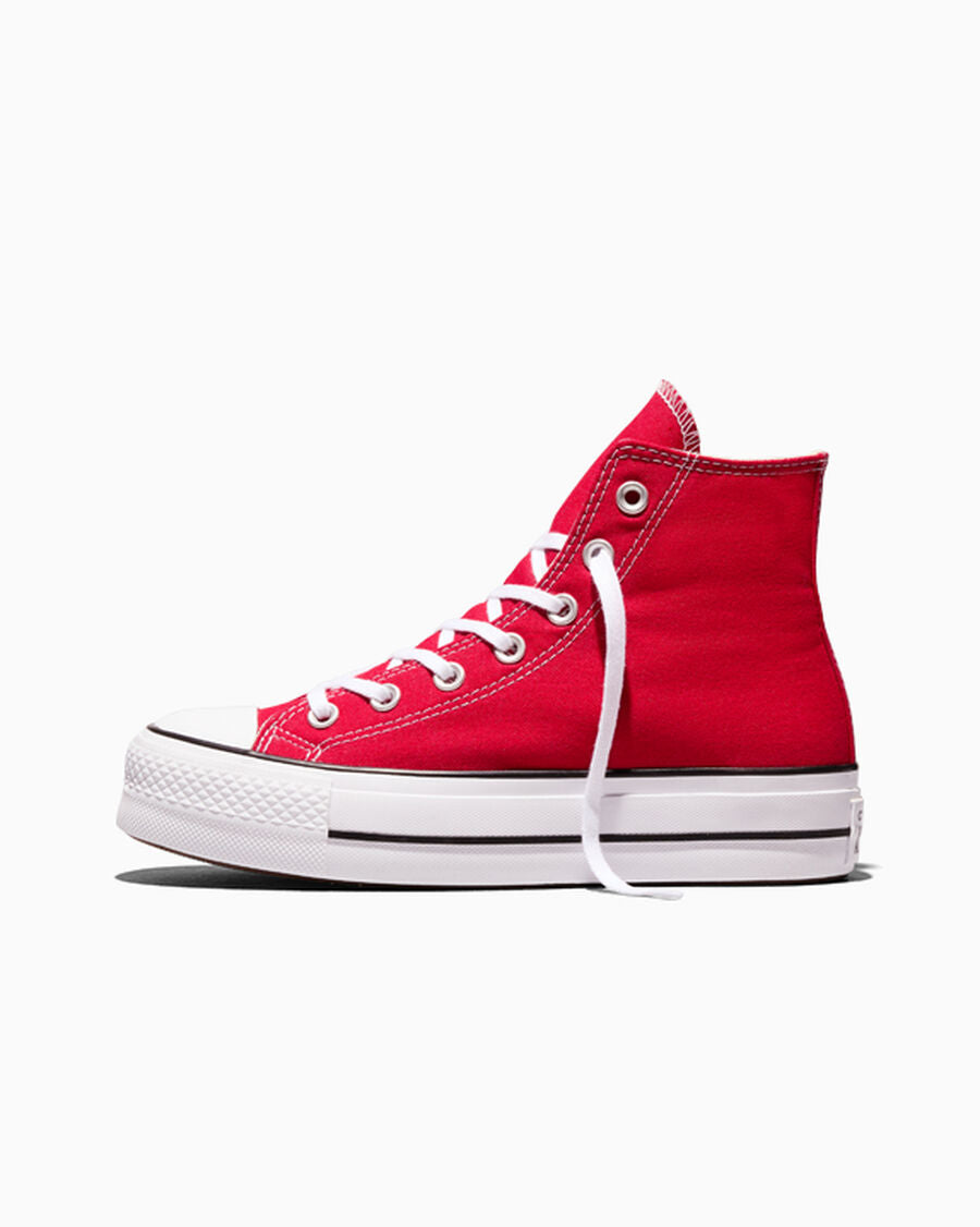 Canvas Platform High-Top Sneaker - Red/White/Black
