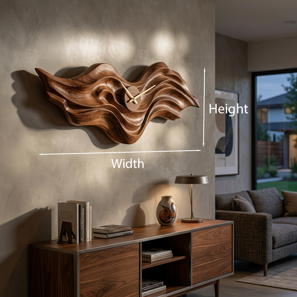 Organic Wood Wall Clock with Wave Sculpture for Living Interior - view 8