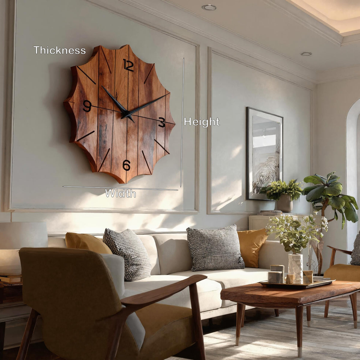 Organic Wooden Wall Clock, Handcrafted Solid Wood Floating Minimalist Timepiece - view 7