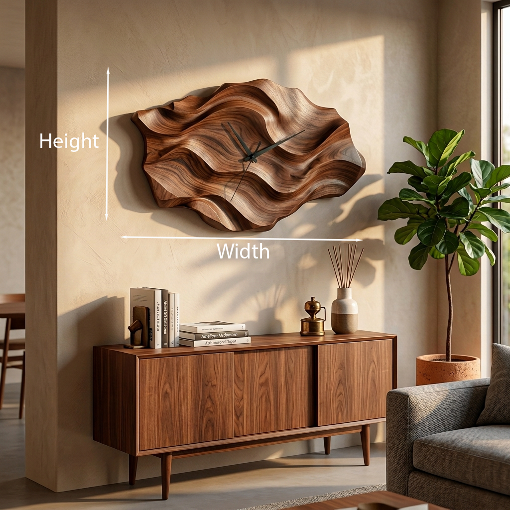 Artistic Wooden Wall Clock, Wavy Design Modern Abstract Wood Clock - view 8