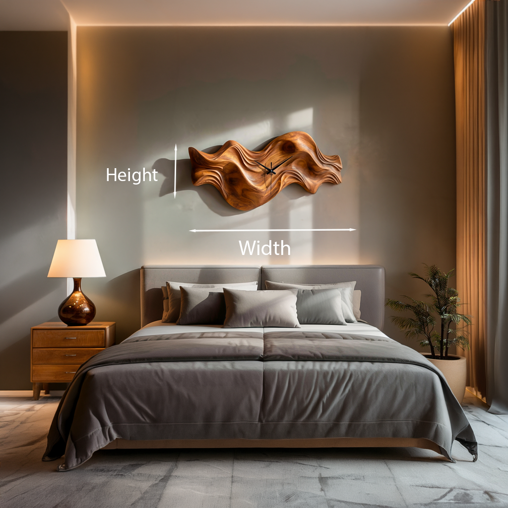 Modern Wooden Wall Clock, Organic Wave Solid Wood Hanging Art Timepiece - view 8
