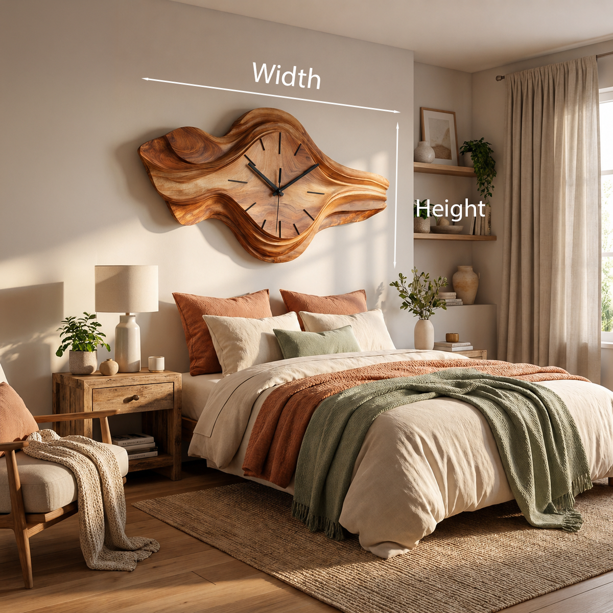Organic Wooden Wall Clock, Sculptural Wave Design Wood Clock for Bedroom - view 8