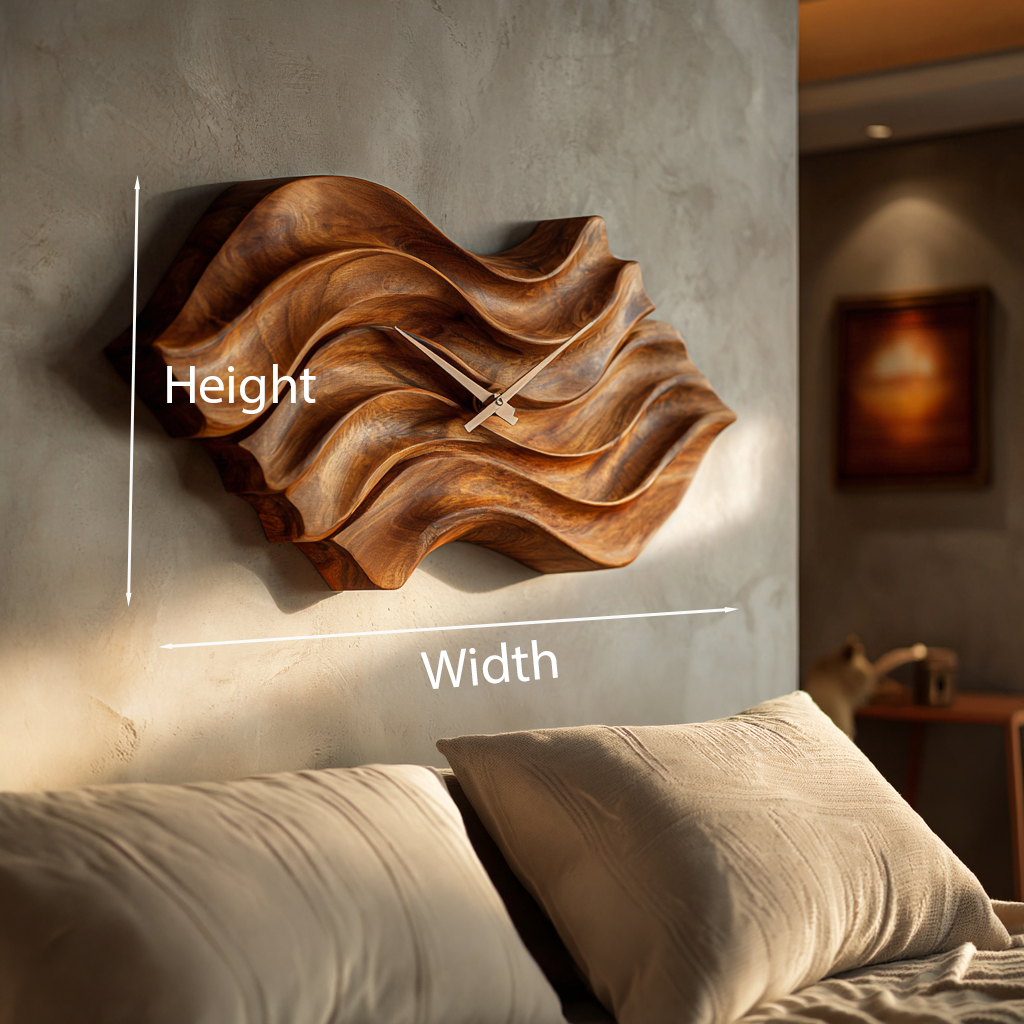 Modern Wooden Wall Clock, Organic Wavy Shape Solid Wood Quiet Timepiece - view 8