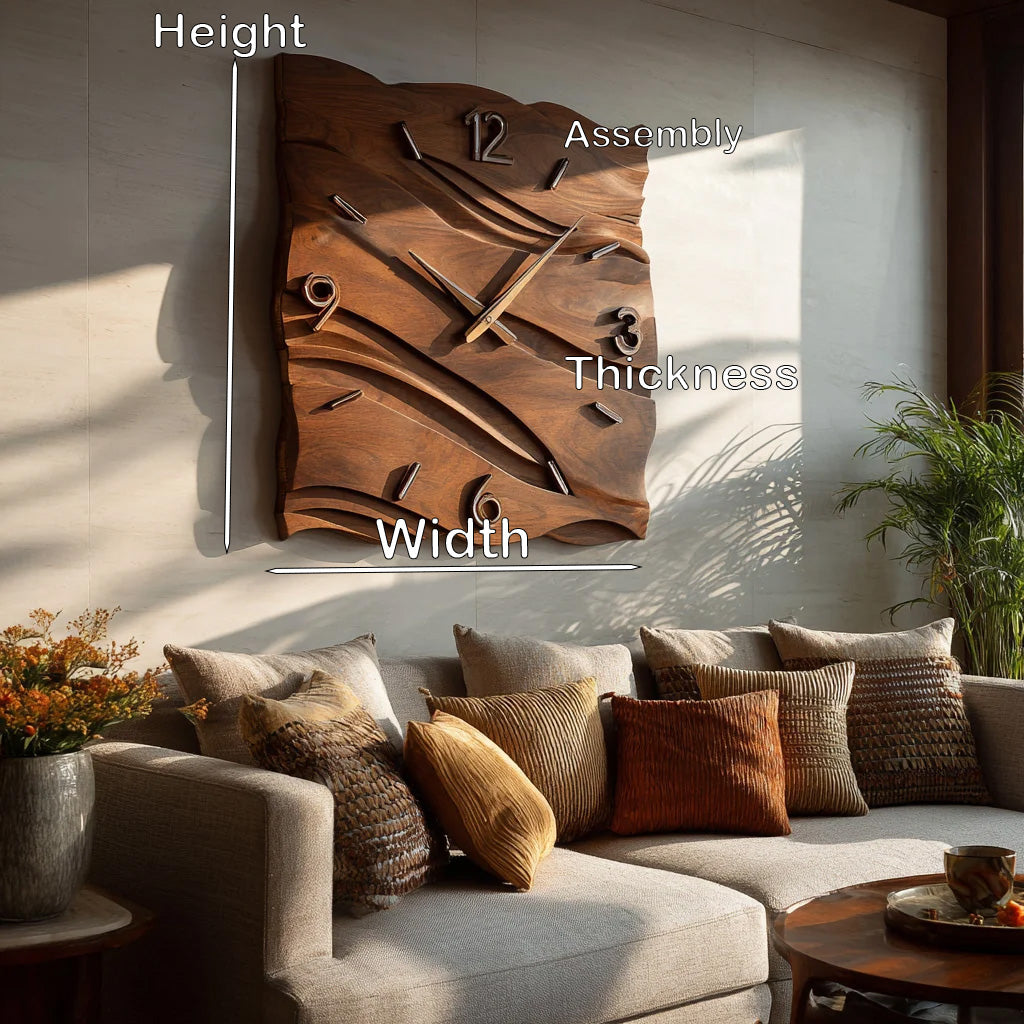 Organic Modern Wood Wave Wall Clock, Handcrafted Solid Wooden Wavy Artistic - view 7