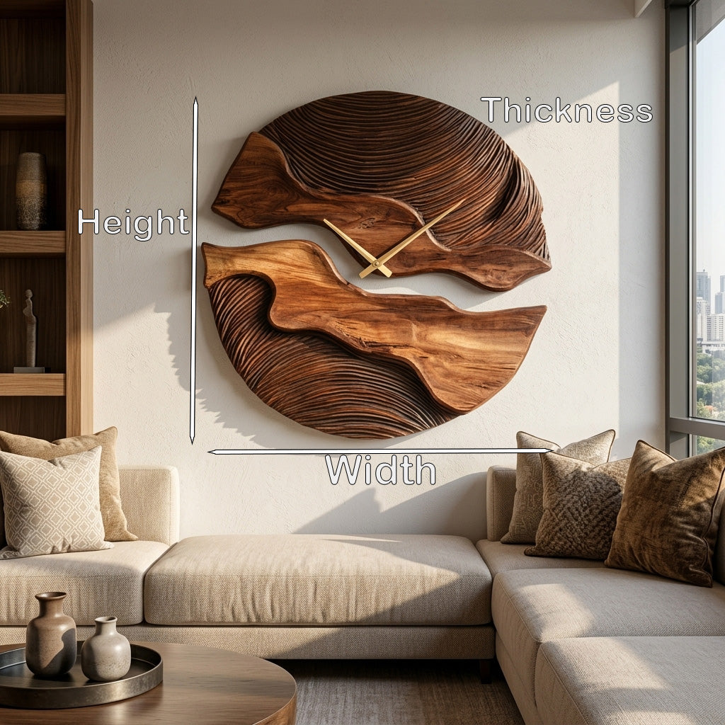 Organic Wooden Wall Clock, Handcrafted Unique Shape Solid Wood Timepiece - view 7