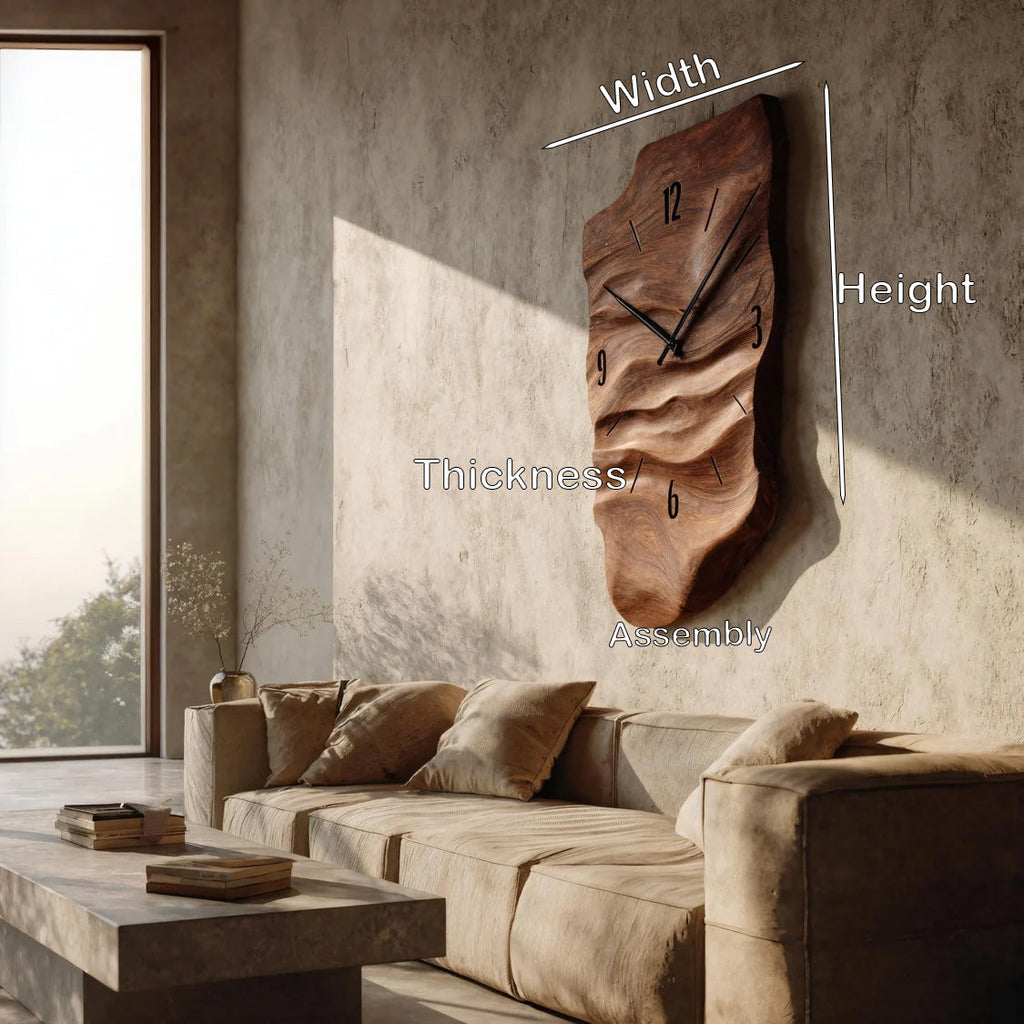 Modern Wall Clock, Carved Wood Circular Abstract Design Hanging Clock - view 7