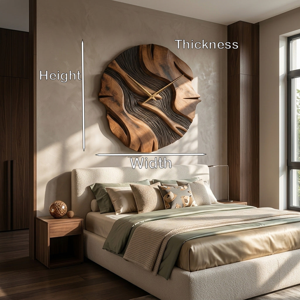 Organic Sculptural Wooden Wall Clock, Modern Abstract Hand-Carved Wood Clock - view 8