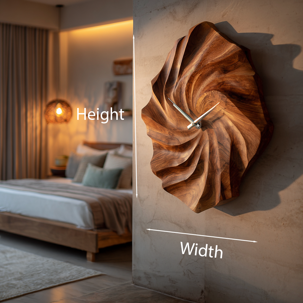 Artistic Wooden Wall Clock, Hand-Carved Ocean Wave 3D Wood Clock - view 8