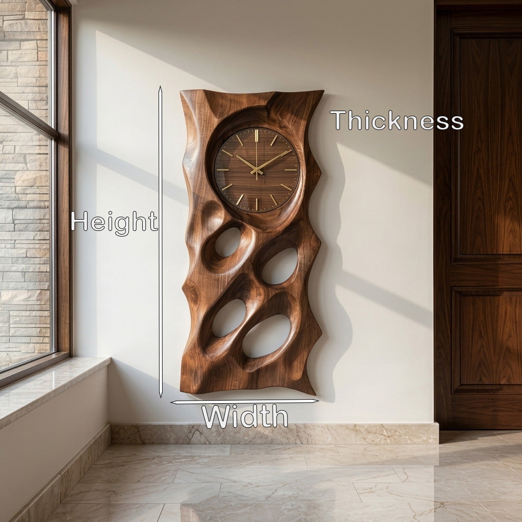 Modern Organic Wooden Wall Clock, 3D Hand-Carved Hollow Wood Hanging Clock - view 8