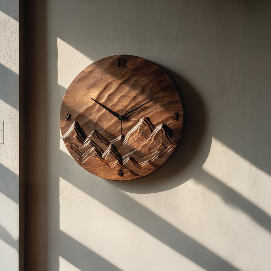 Rustic Wood Landscape Wall Clock, Handcrafted Nature Inspired Wooden Timepiece - view 6