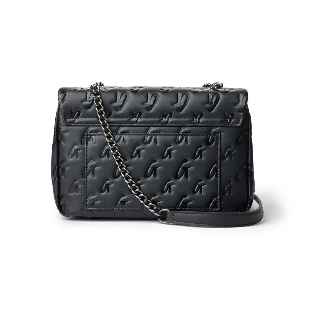 Medium Vegan Leather Flap Shoulder Bag - Black