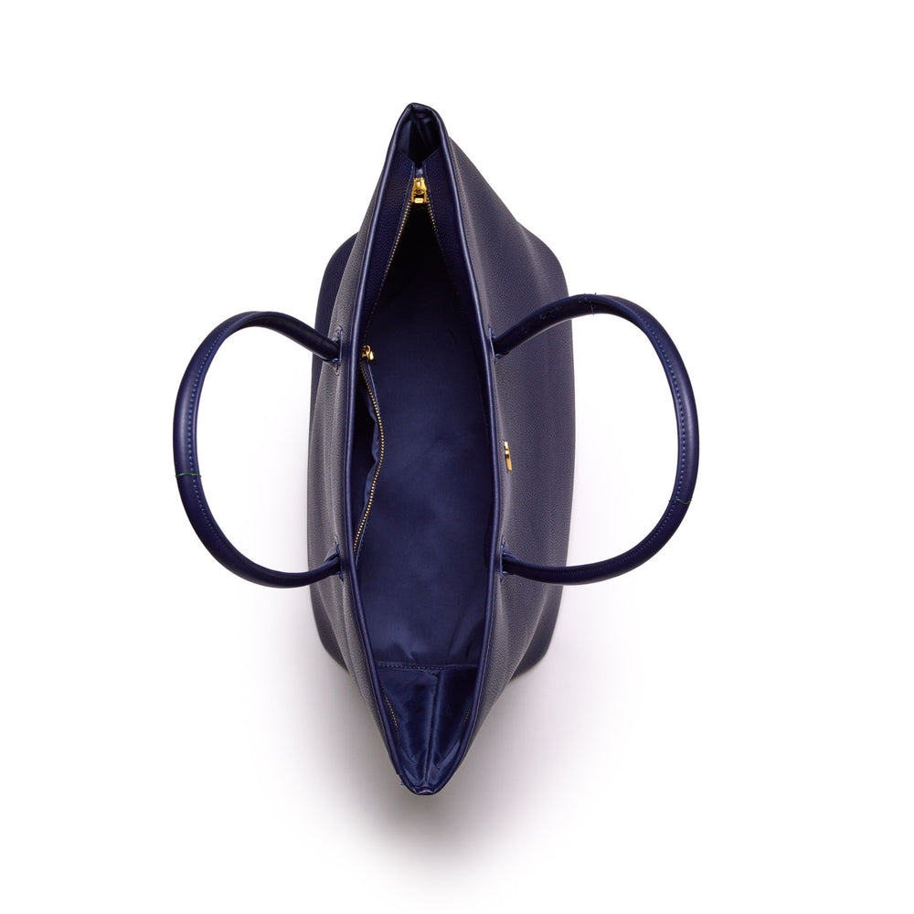 Vegan Pebble Leather Tote Bag - Navy