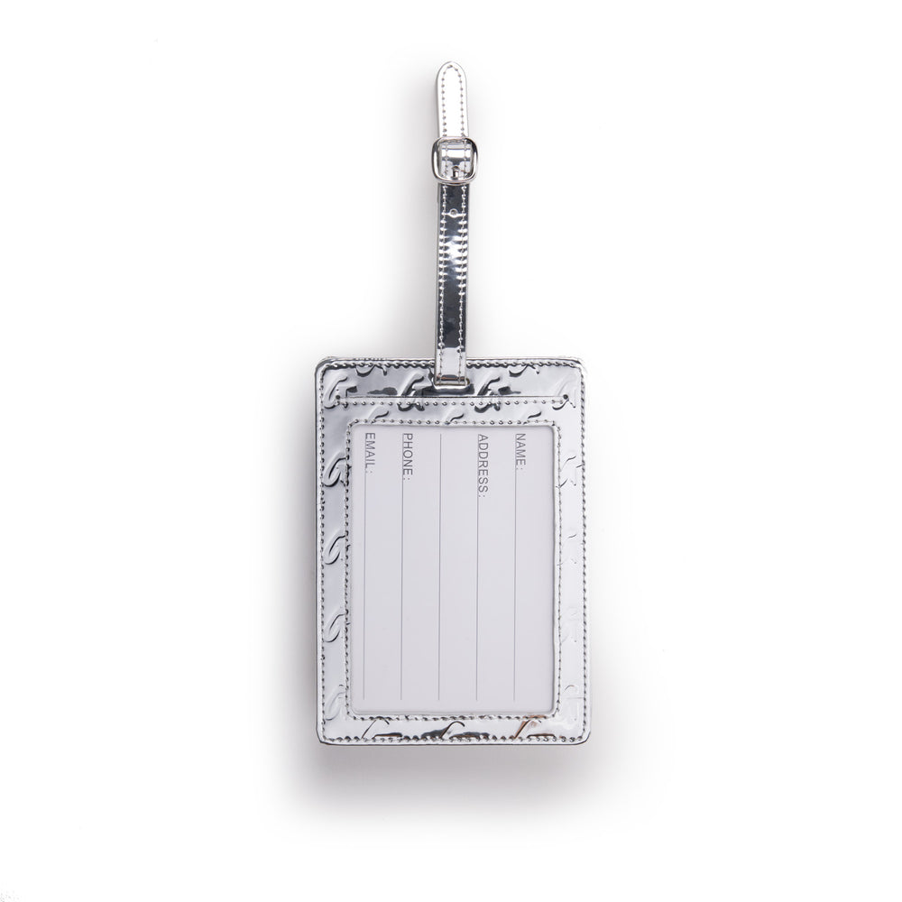 Metallic Vegan Leather Luggage Tag - Silver
