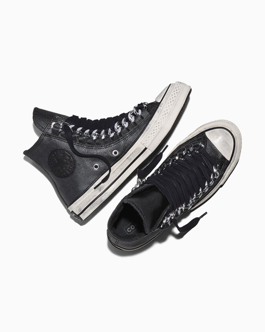 Leather High-Top Sneaker With Chain Detail - Black/Egret/Dark Matter