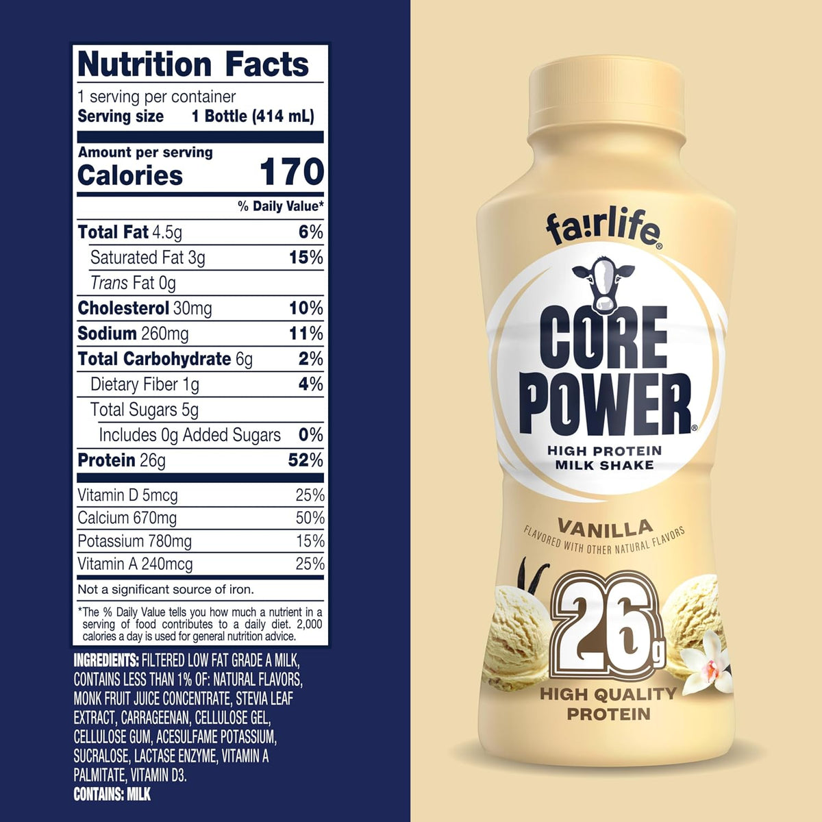 Vanilla Protein Milk Shake, 14 oz, 12 Pack
