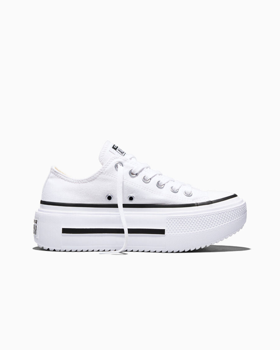 Double-Stack Canvas Platform Low Top Sneaker - White/Black/White