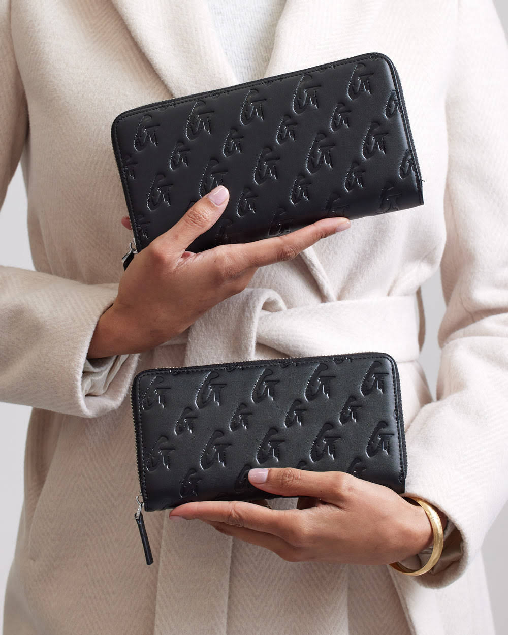 Large Vegan Leather Zip Wallet - Black