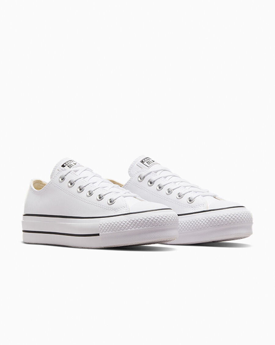 Leather Platform Low Top Sneaker - Black - White/Black/White
