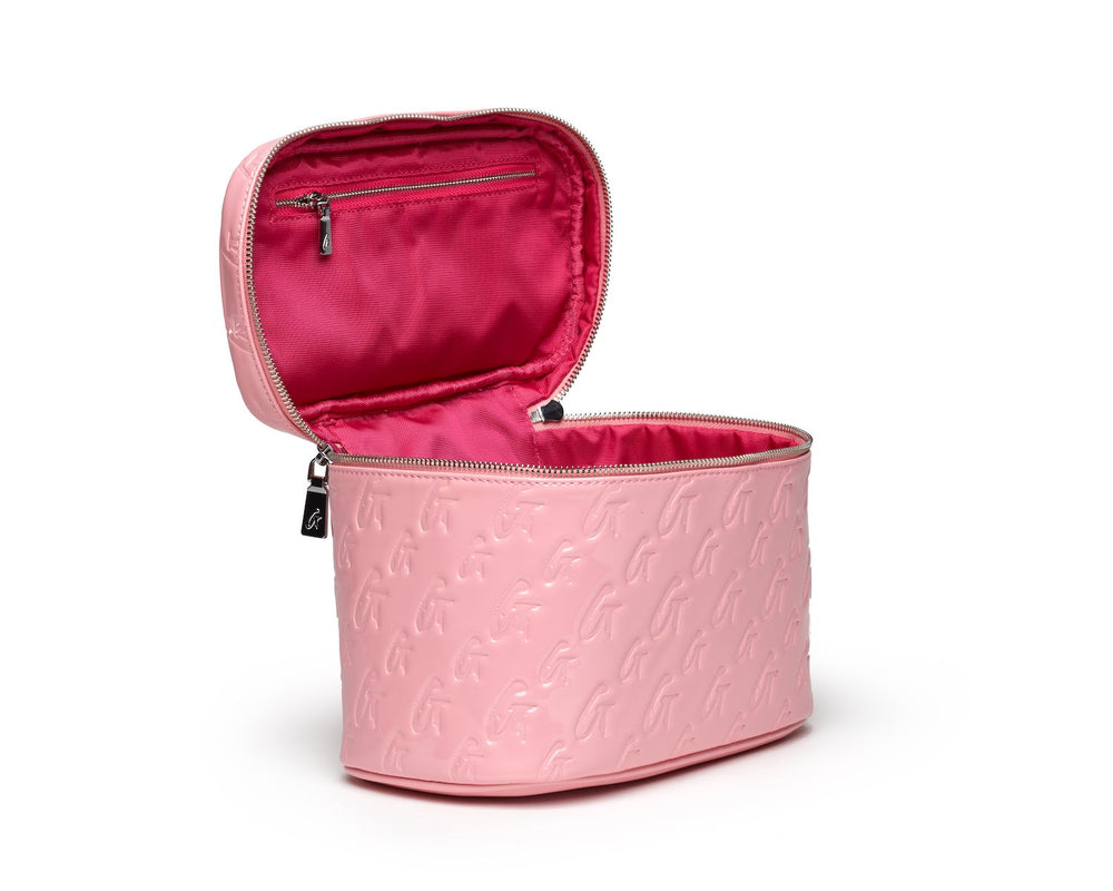 Large Mirrored Vegan Leather Toiletry Bag - Pink