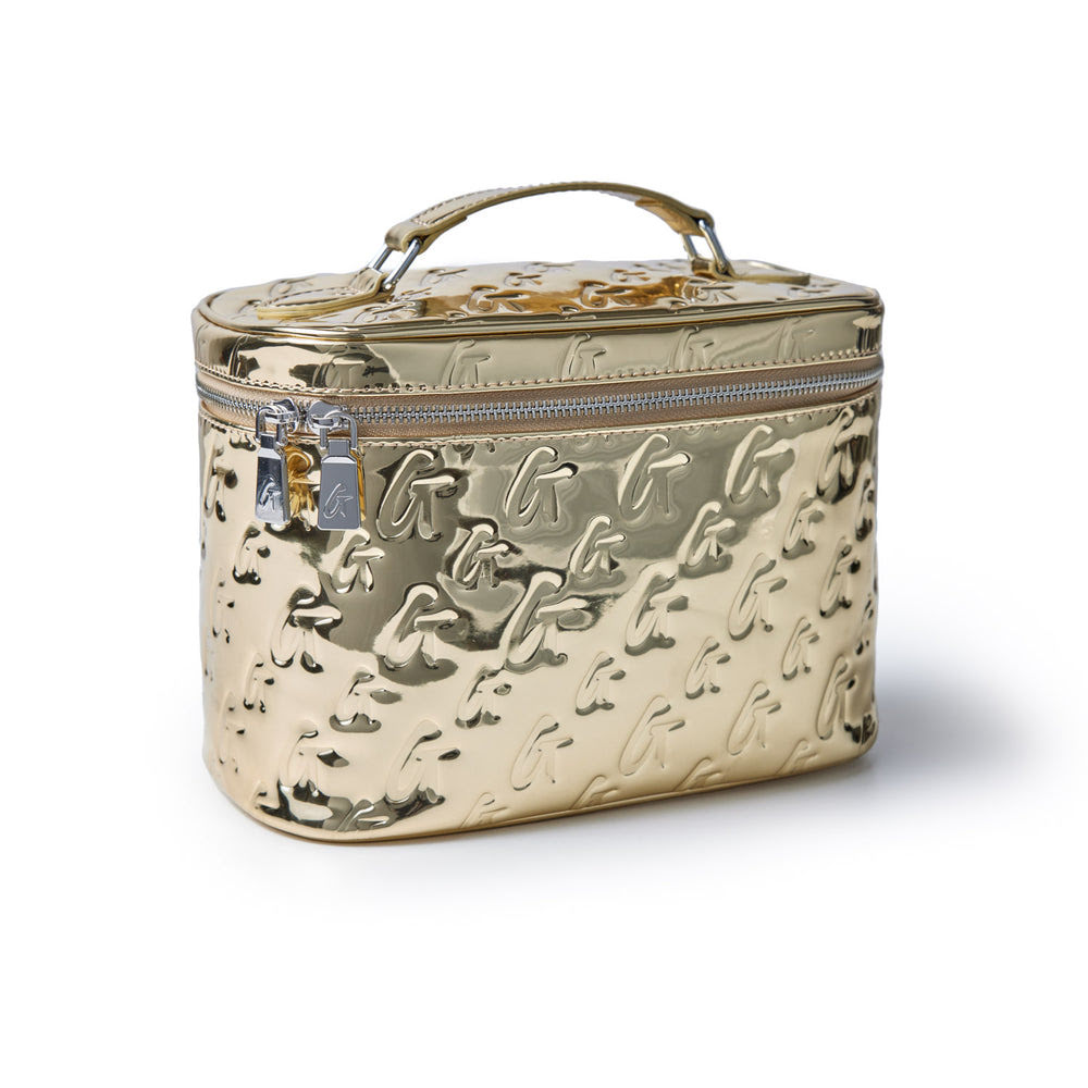 Large Metallic Vegan Leather Toiletry Bag - Gold