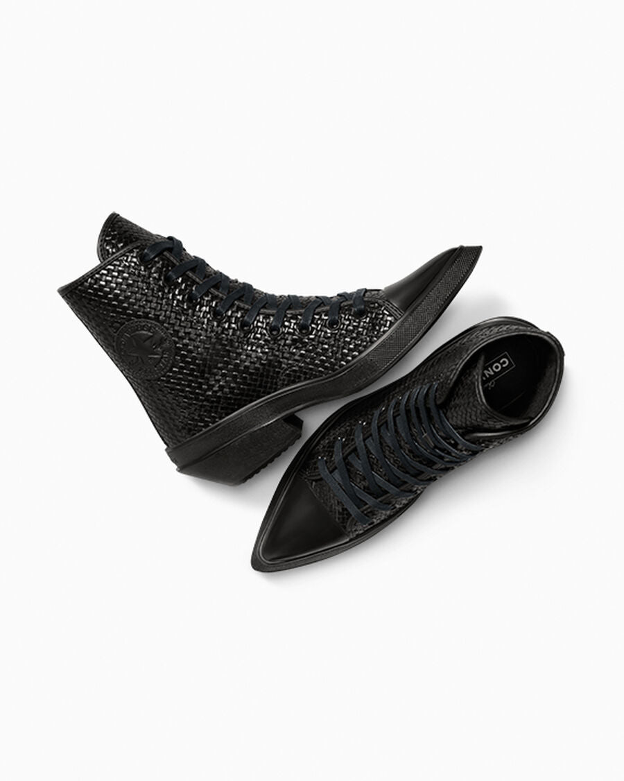 Women's Woven Leather Pointed Heel - Black - Black/Egret/Black