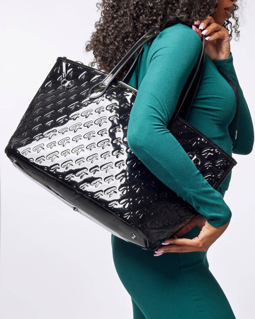Vegan Leather Laptop Tote - Mirror Black