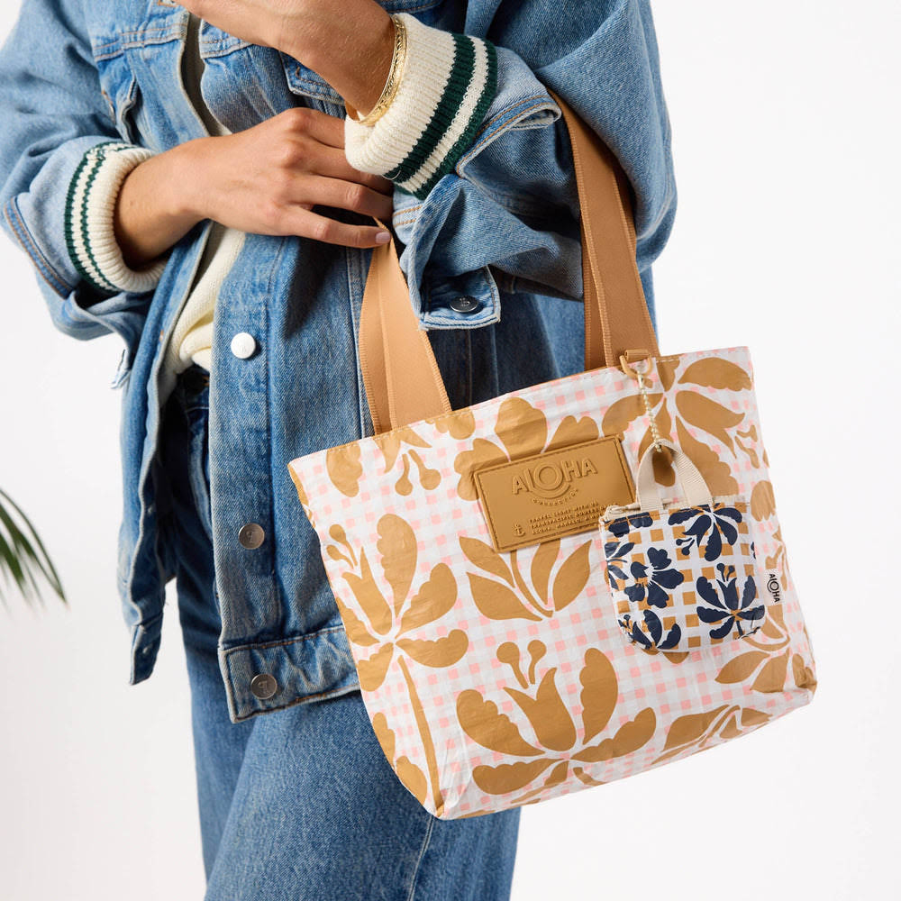 Small Zip Tote Bag - Gingham Floral